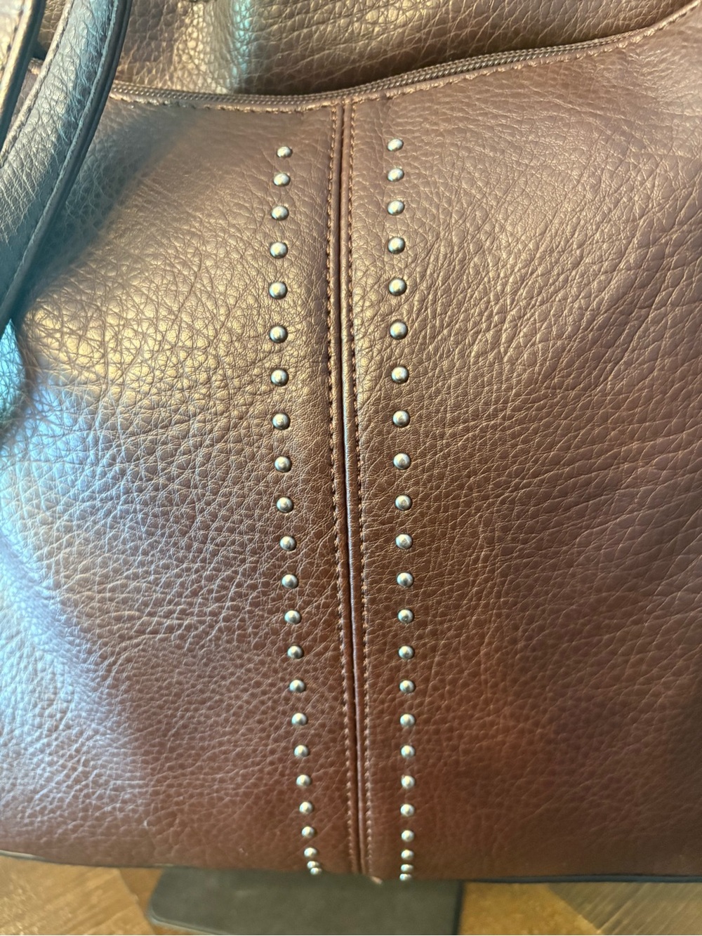 Montana West Dark Brown Studded Leather Shoulder Bag - Picture 2 of 13